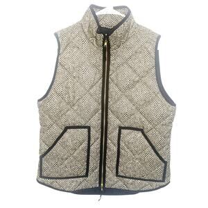 J Crew Diamond Quilted Puffer Vest M Houndstooth Black Cream  Preppy Womens
